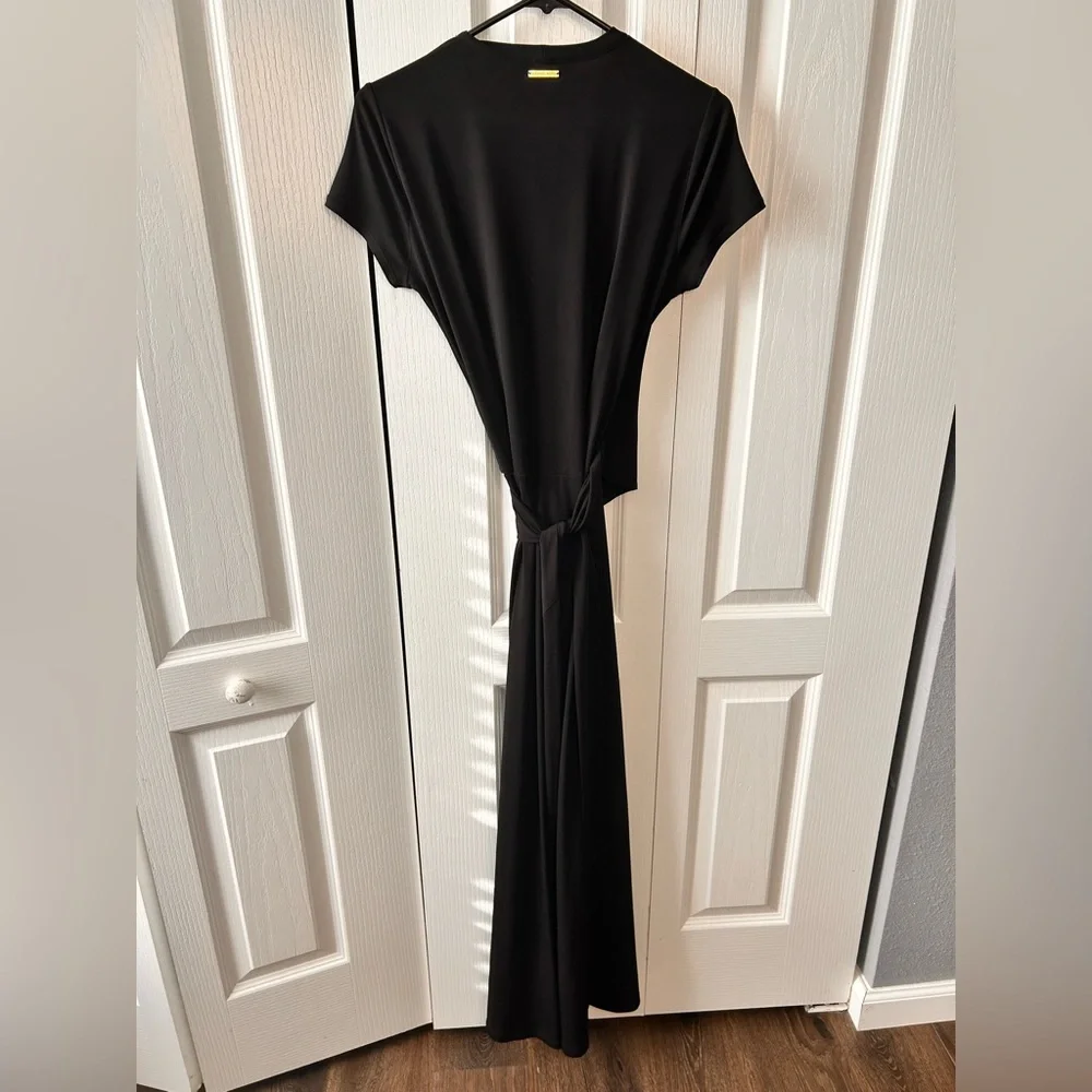 Michael Kors Women’s Black V-Neck High-Low‎ Wrap Midi Dress Size 6 Short Sleeve